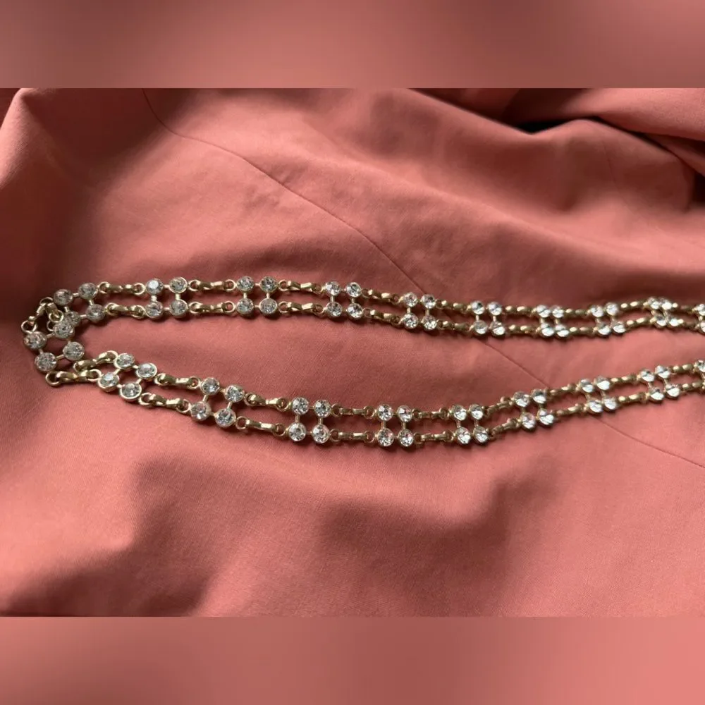 Y2K/90s Rhinestone and Gold Double-stranded Chain Belt